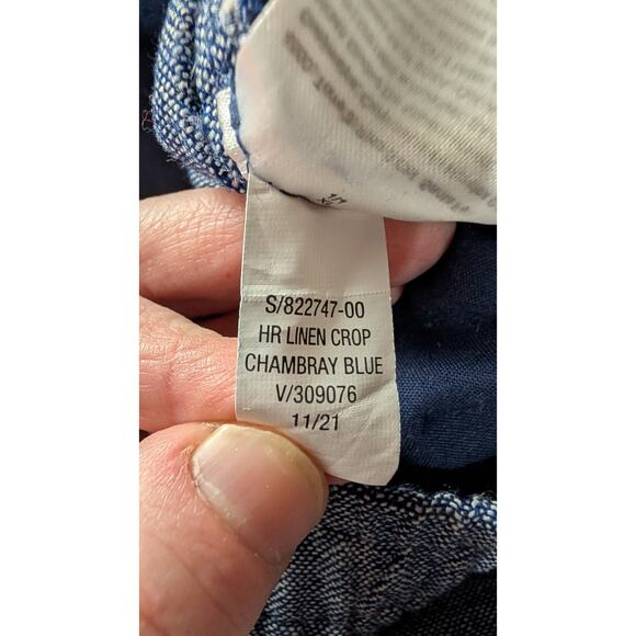 Old Navy Womens Linen Blend Pants Size XL Chambray Blue Elastic Waist Cropped - Picture 7 of 7